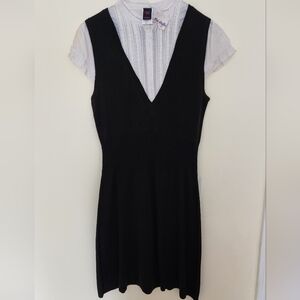 NWT Y2K Wrapper Sweater Dress Black goth whimsy fairy Wednesday L